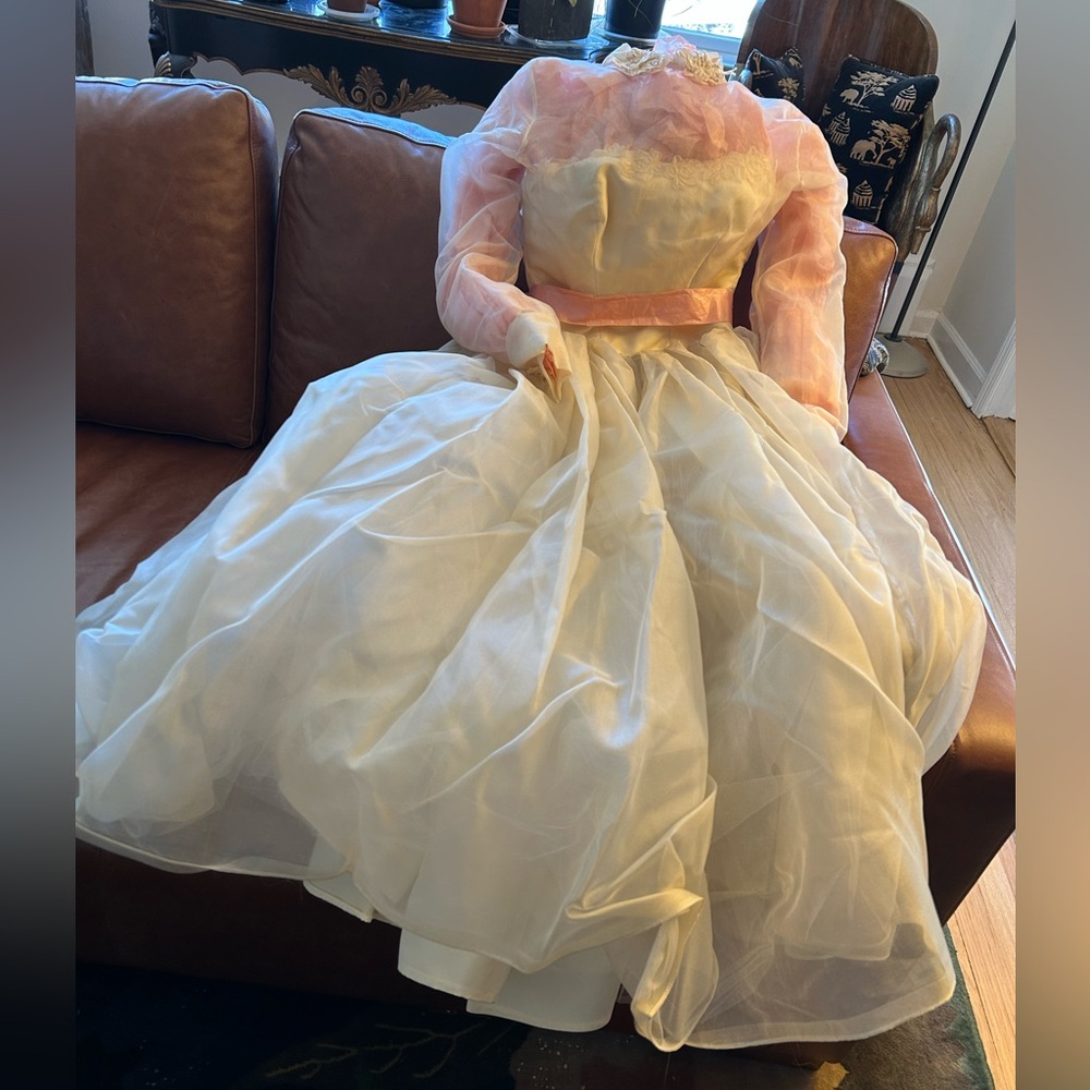 Antique Silk Organza Wedding Dress 1950s, XXS